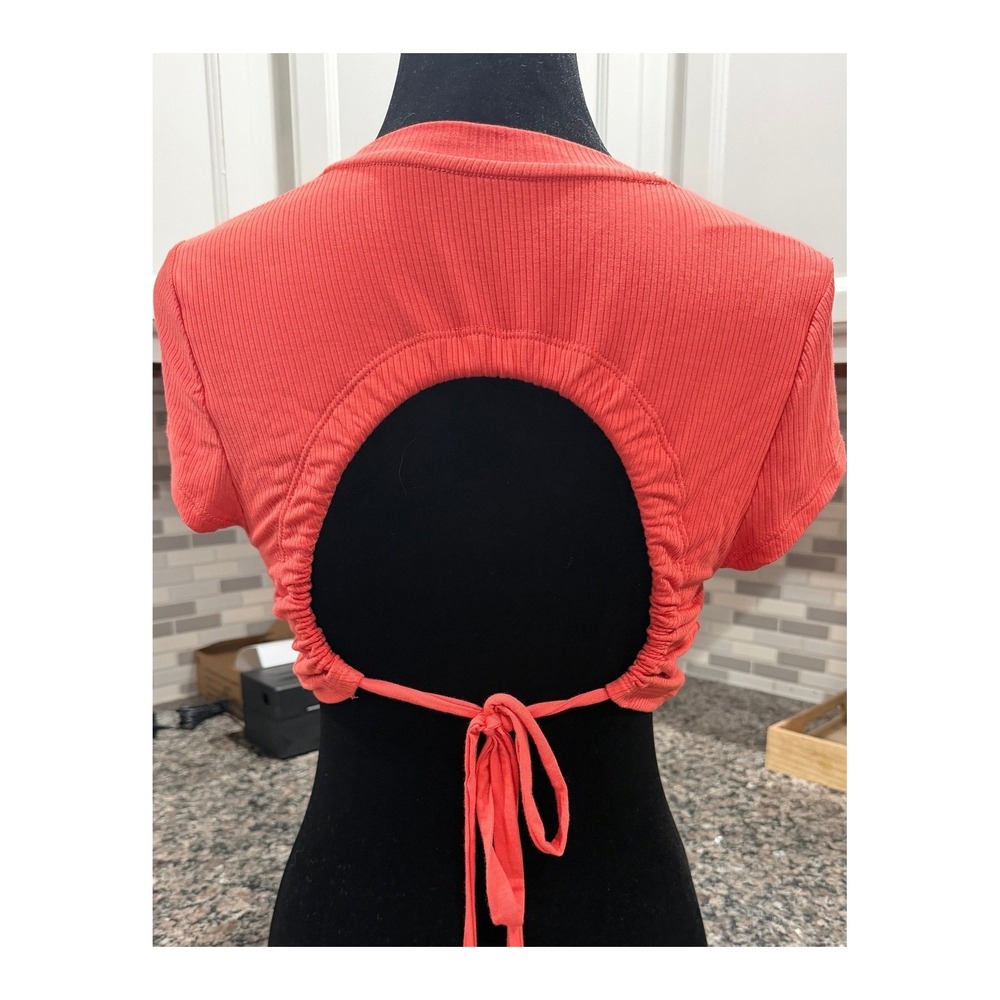 OFFLINE by Aerie Ribbed Open Tie Back Crop Top Coral Pink XS